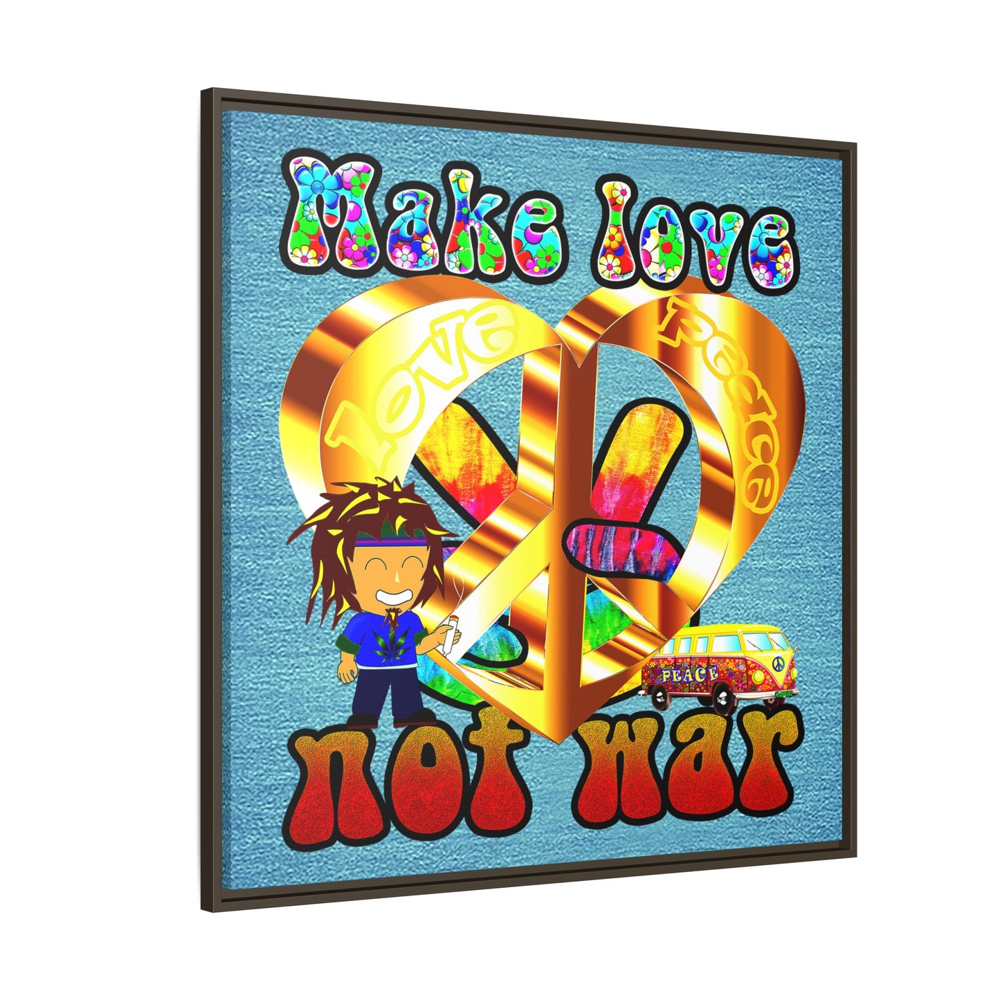 love peace - framed canvas art (faded blue)