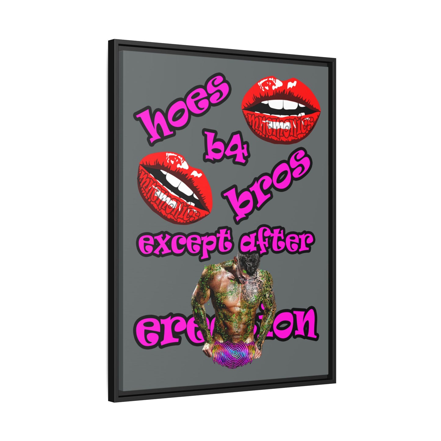 hoes b4 bros - framed canvas art (dark grey)