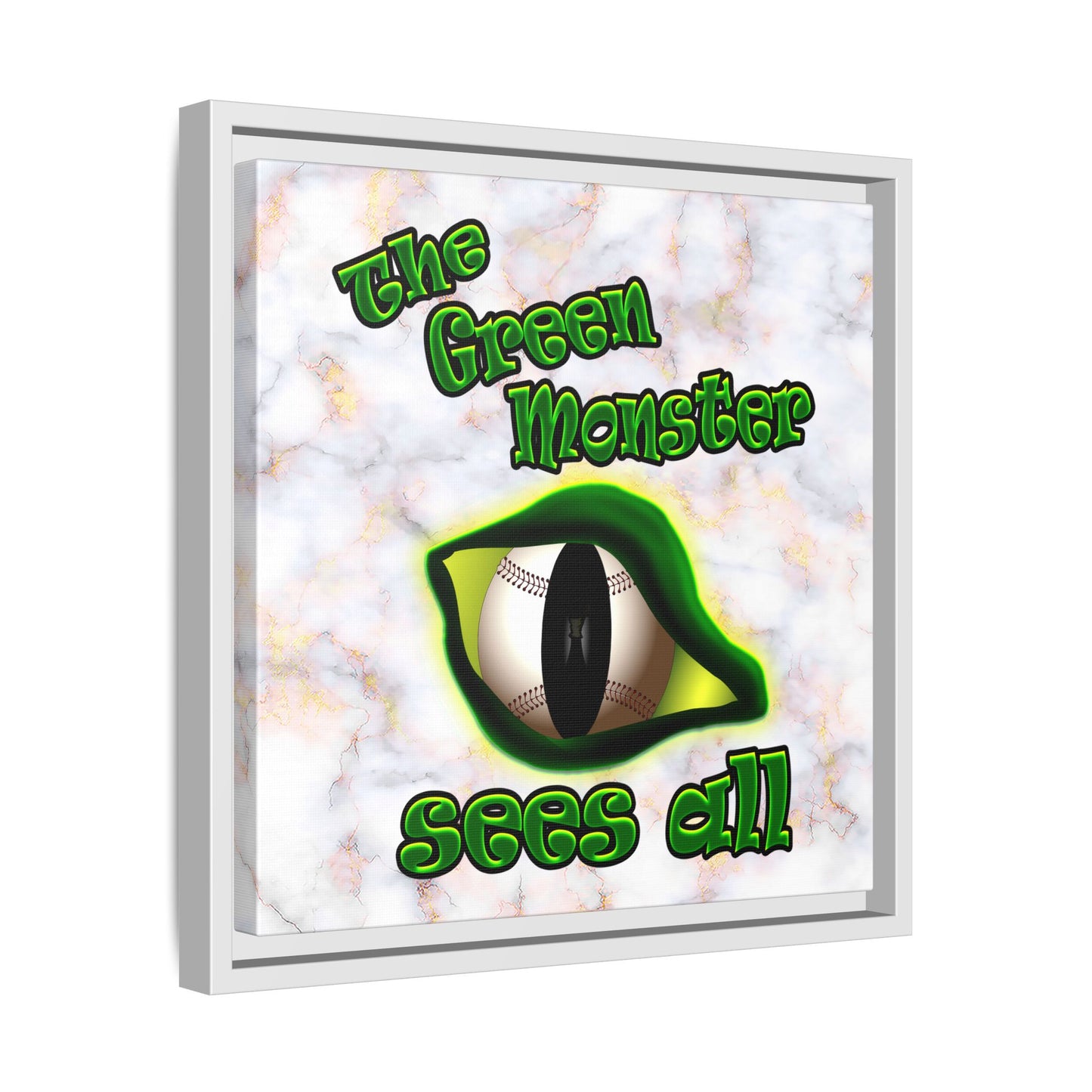 green monster - framed canvas art (white marble)