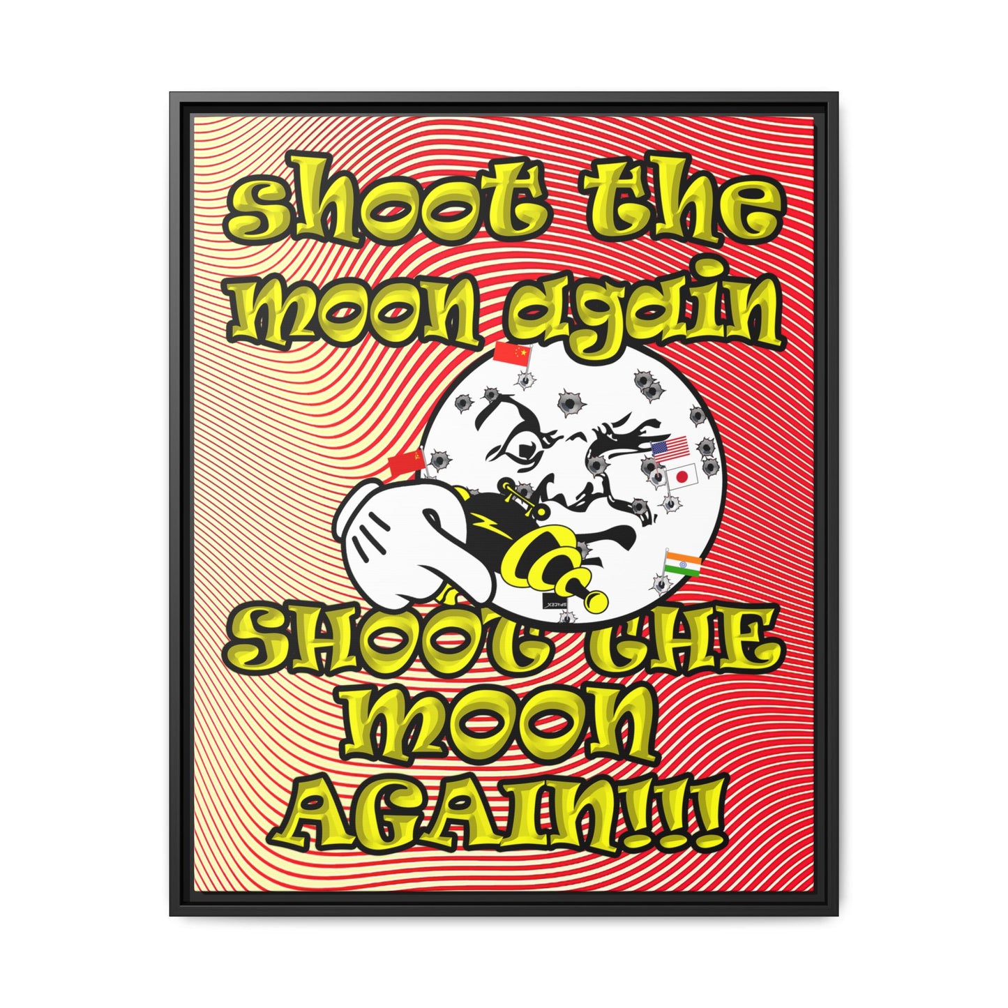shoot the moon again - framed canvas art (yellow-orange wave)