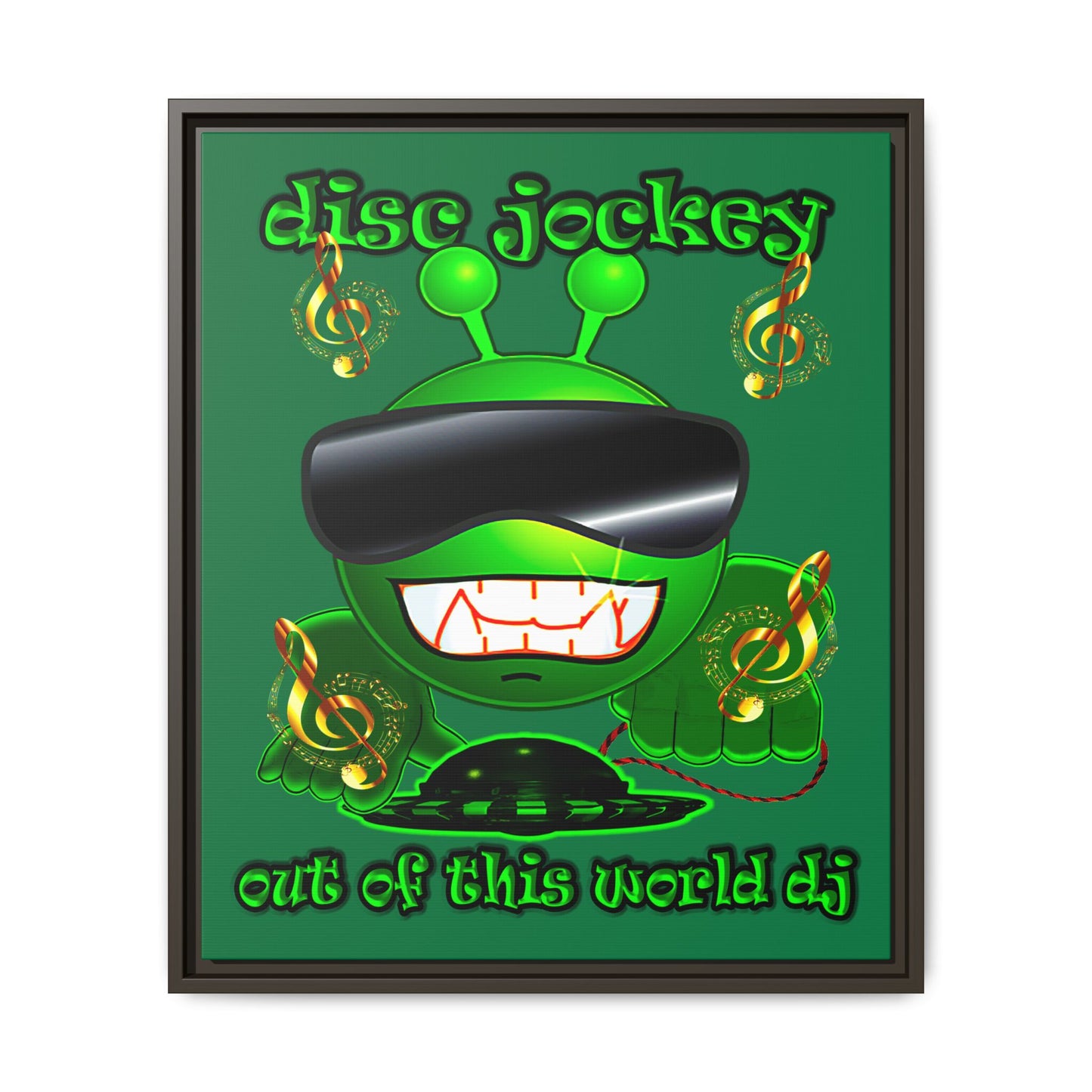disc jockey - framed canvas art (dark green)
