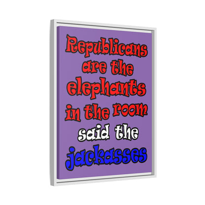 donkeys and elephants - framed canvas art (light purple)