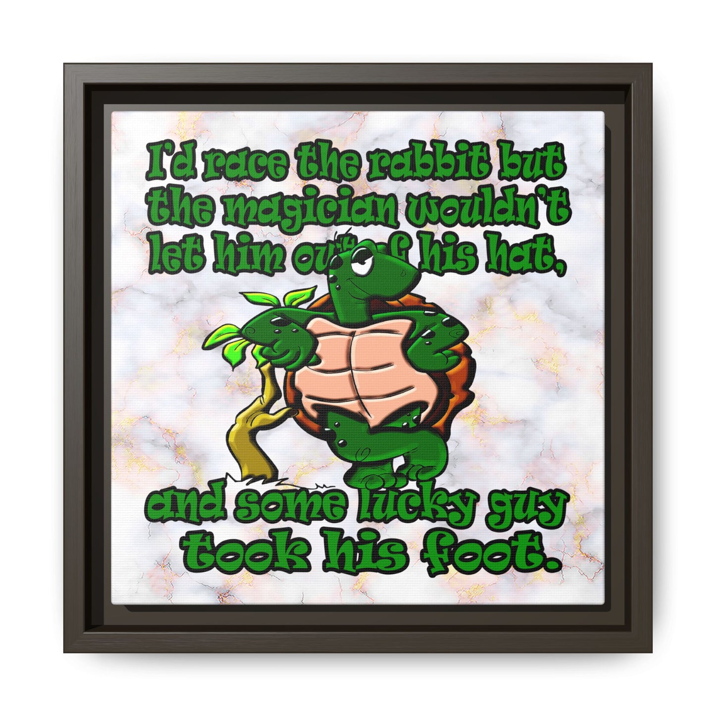 turtle race - framed canvas art (white marble)