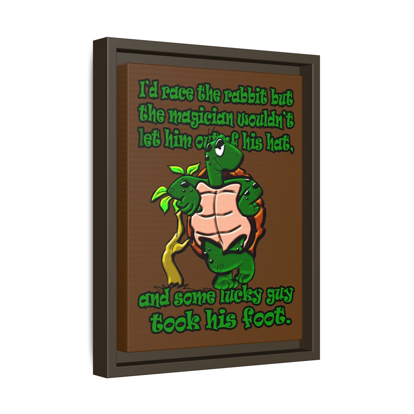turtle race - framed canvas art (brown)