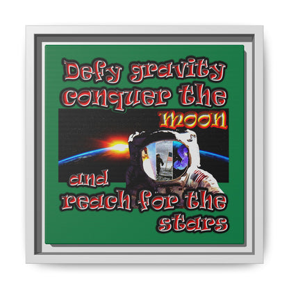 defy conquer reach - framed canvas art (dark green)
