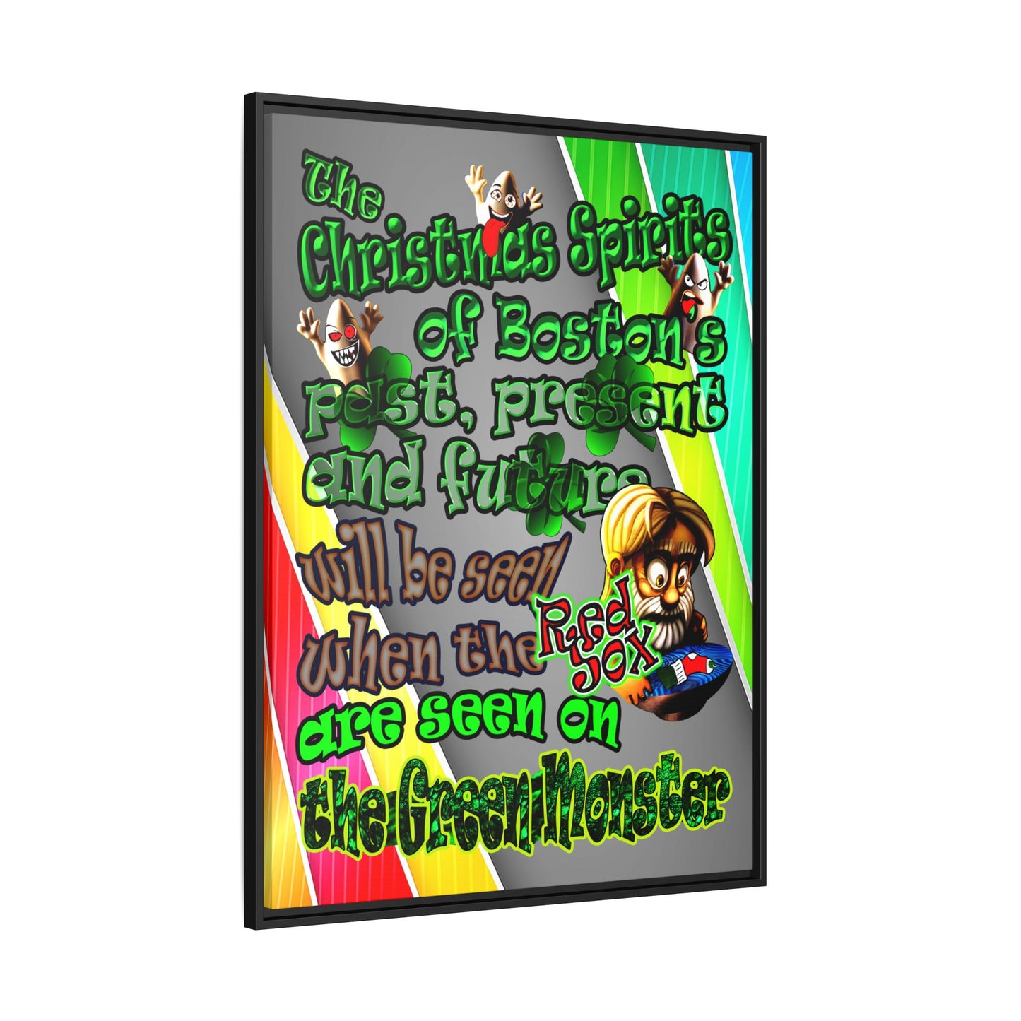 christmas spirits of boston - framed canvas art (rainbow split)