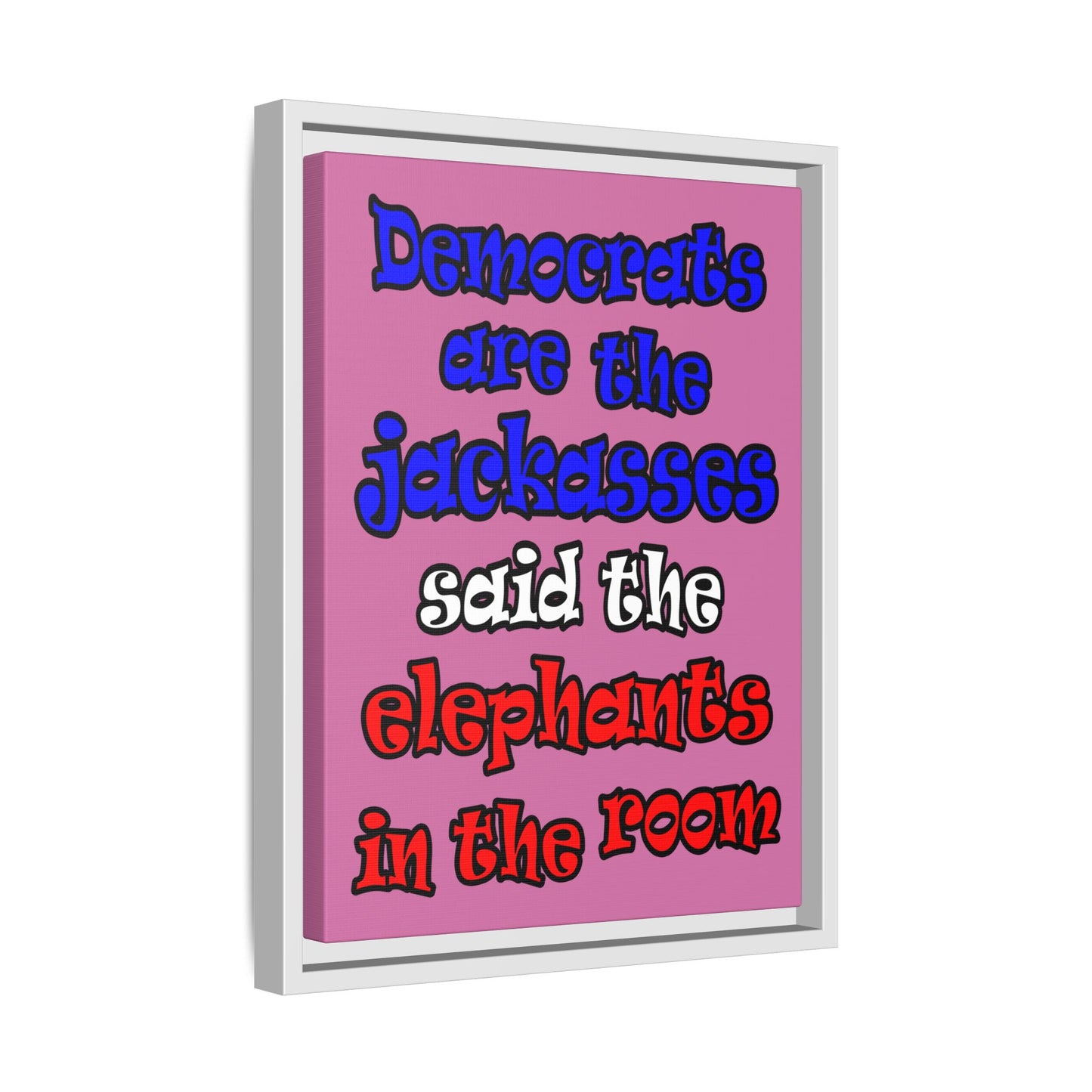 donkeys and elephants - framed canvas art (light pink)