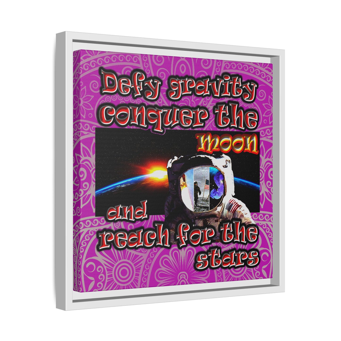 defy conquer reach - framed canvas art (pink swirl)