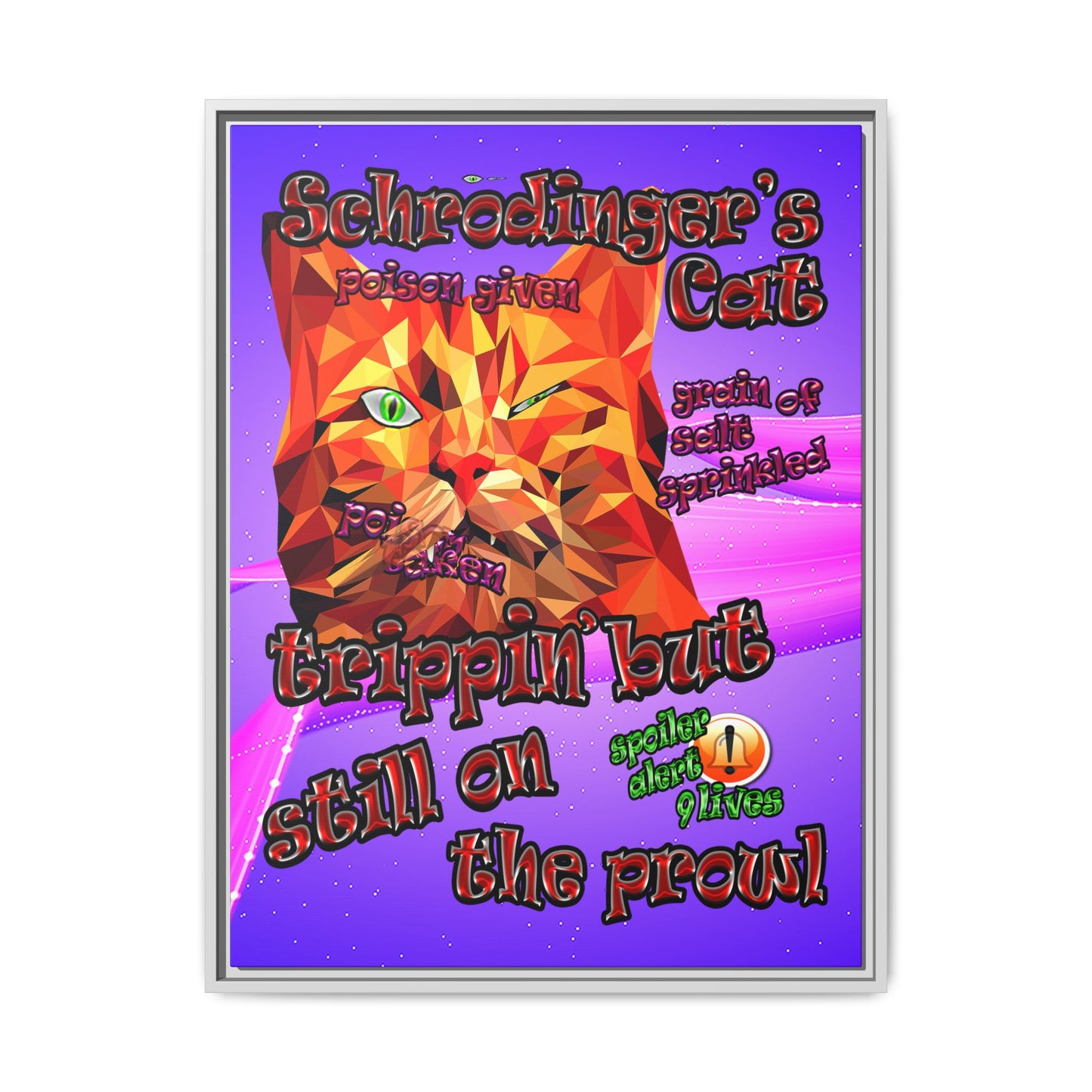 schrodinger's cat - framed canvas art (purple-pink wave)