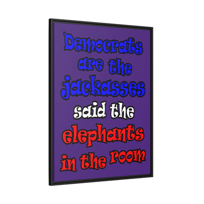 donkeys and elephants - framed canvas art (purple)