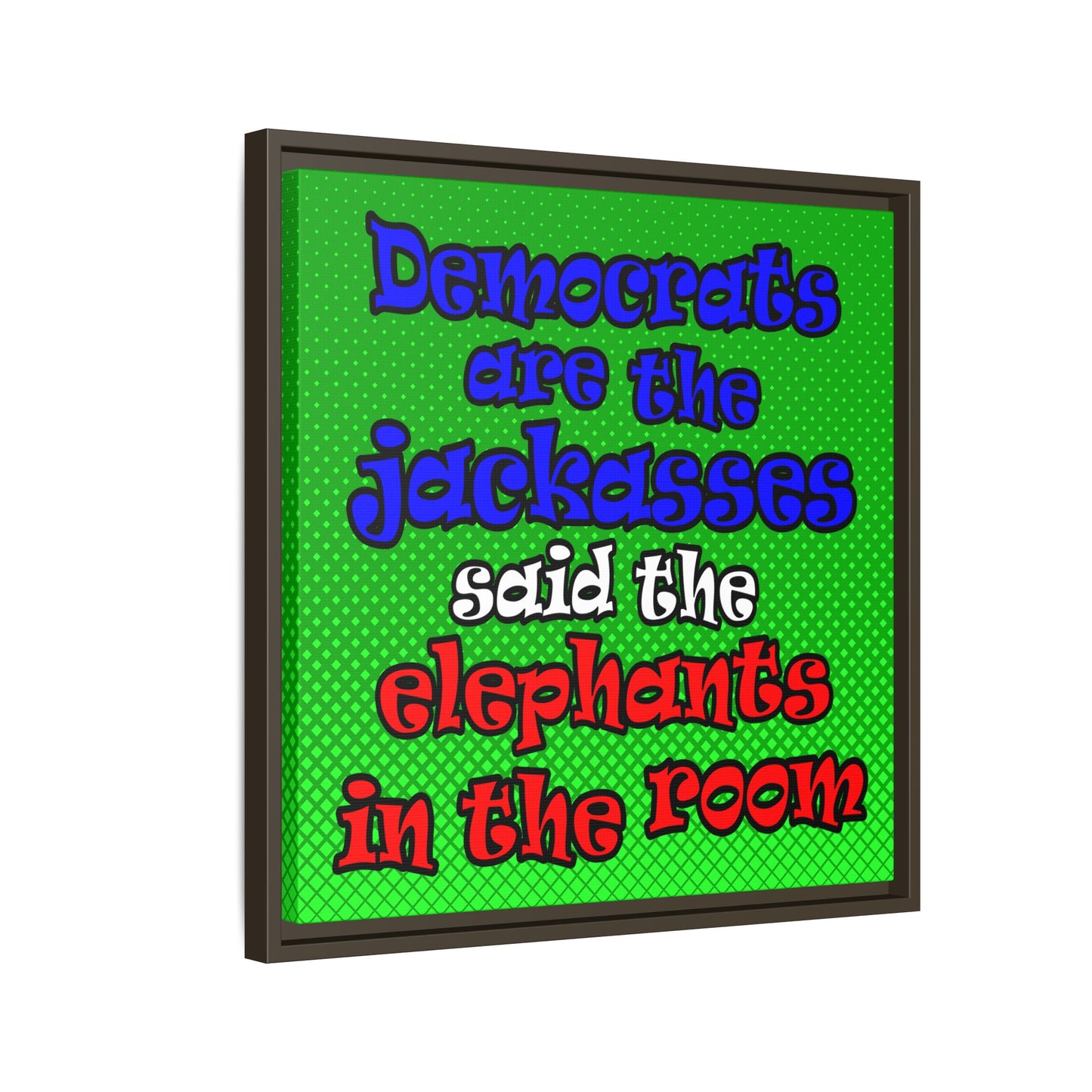 donkeys and elephants - framed canvas art (logo green)
