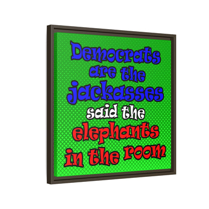 donkeys and elephants - framed canvas art (logo green)
