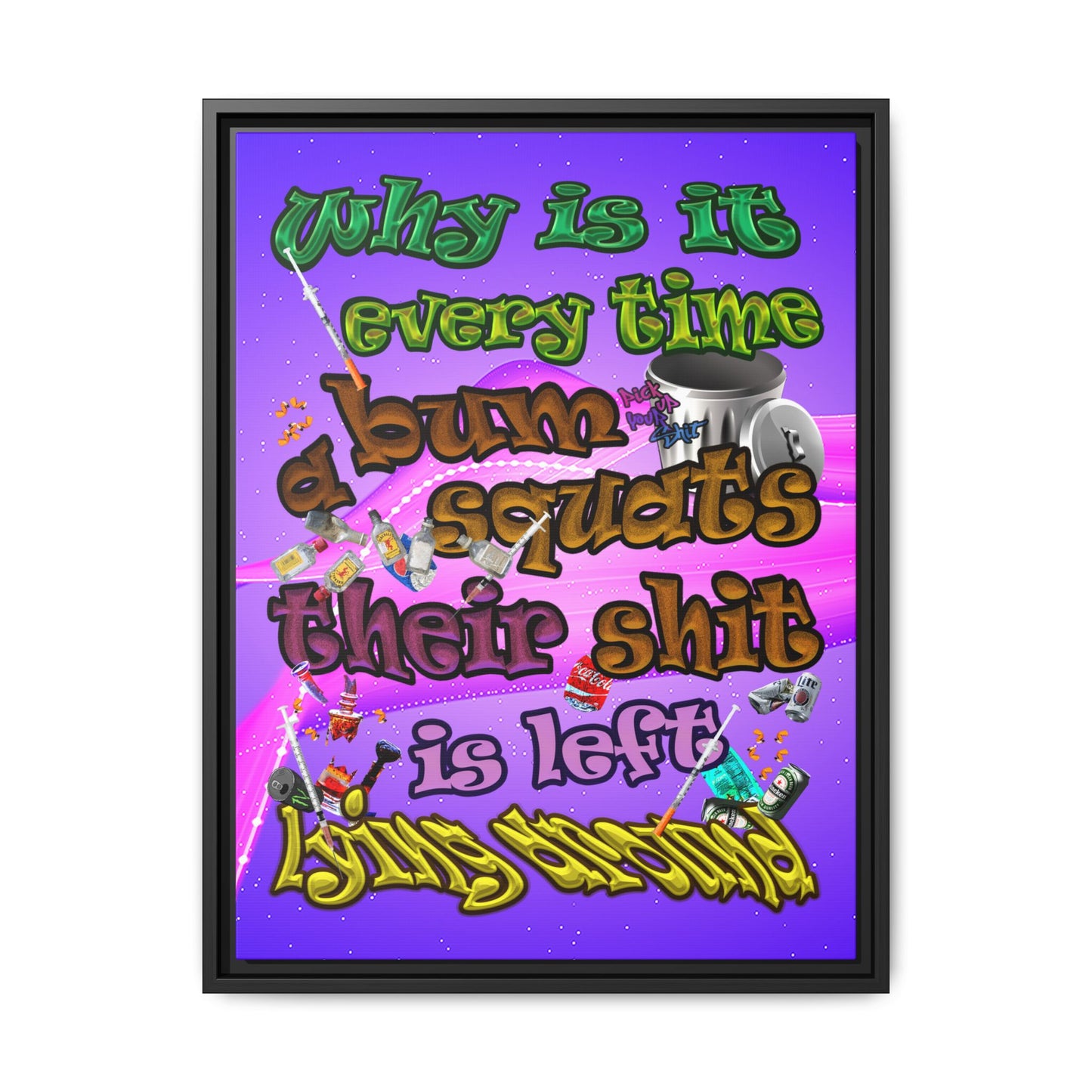 the bum's shit - framed canvas art (purple-pink wave)