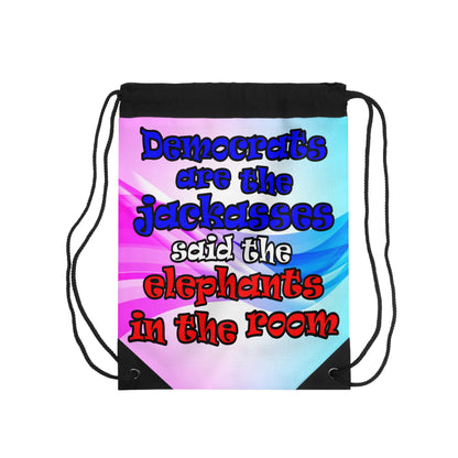 donkeys and elephants - Drawstring Bag (light blue-pink wave)