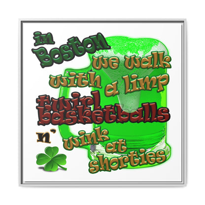 celtics logo - framed canvas art (white)