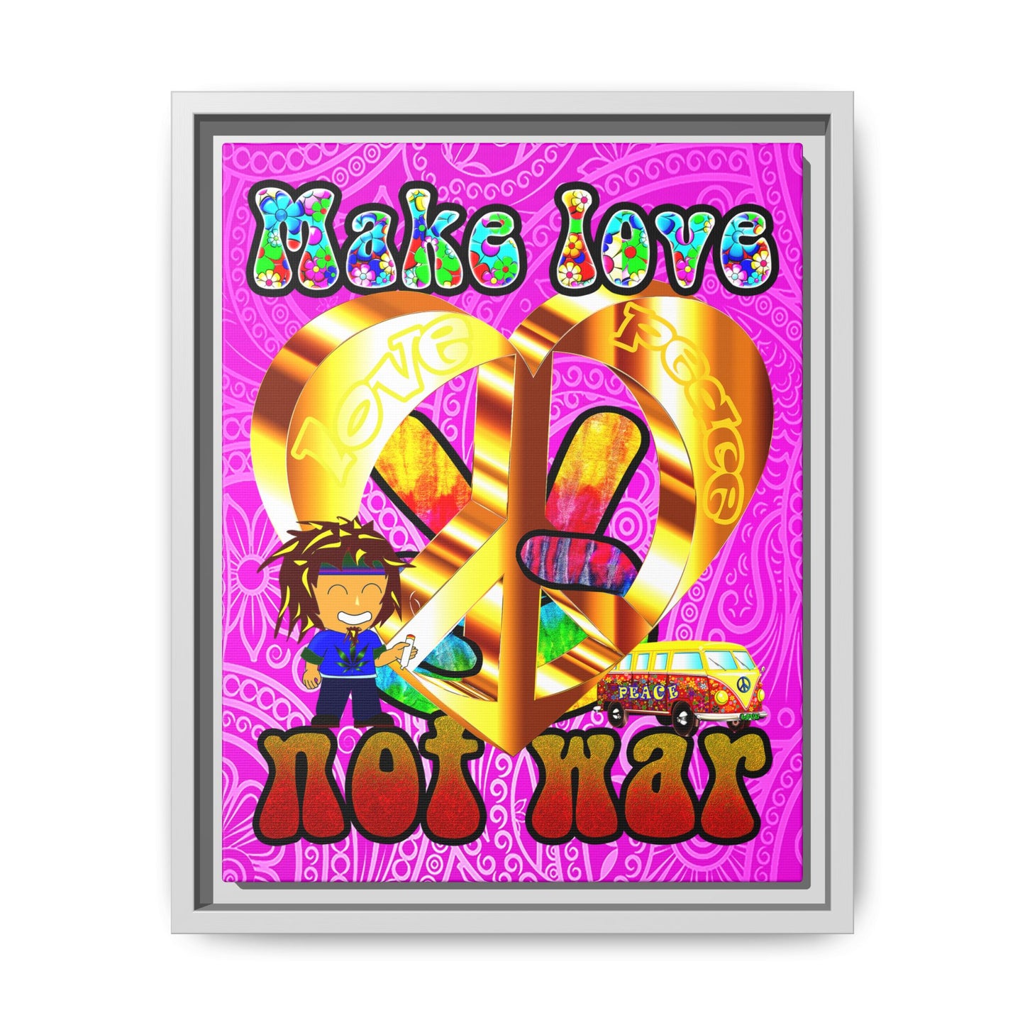 love peace - framed canvas art (pink swirl)