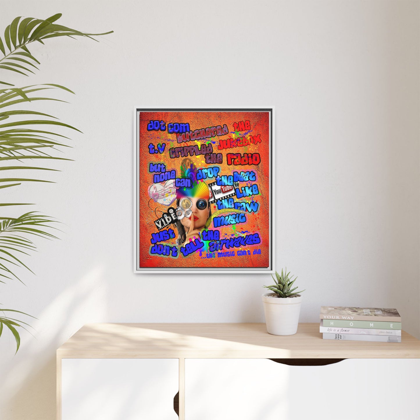 drop the beat - framed canvas art (burnt orange)