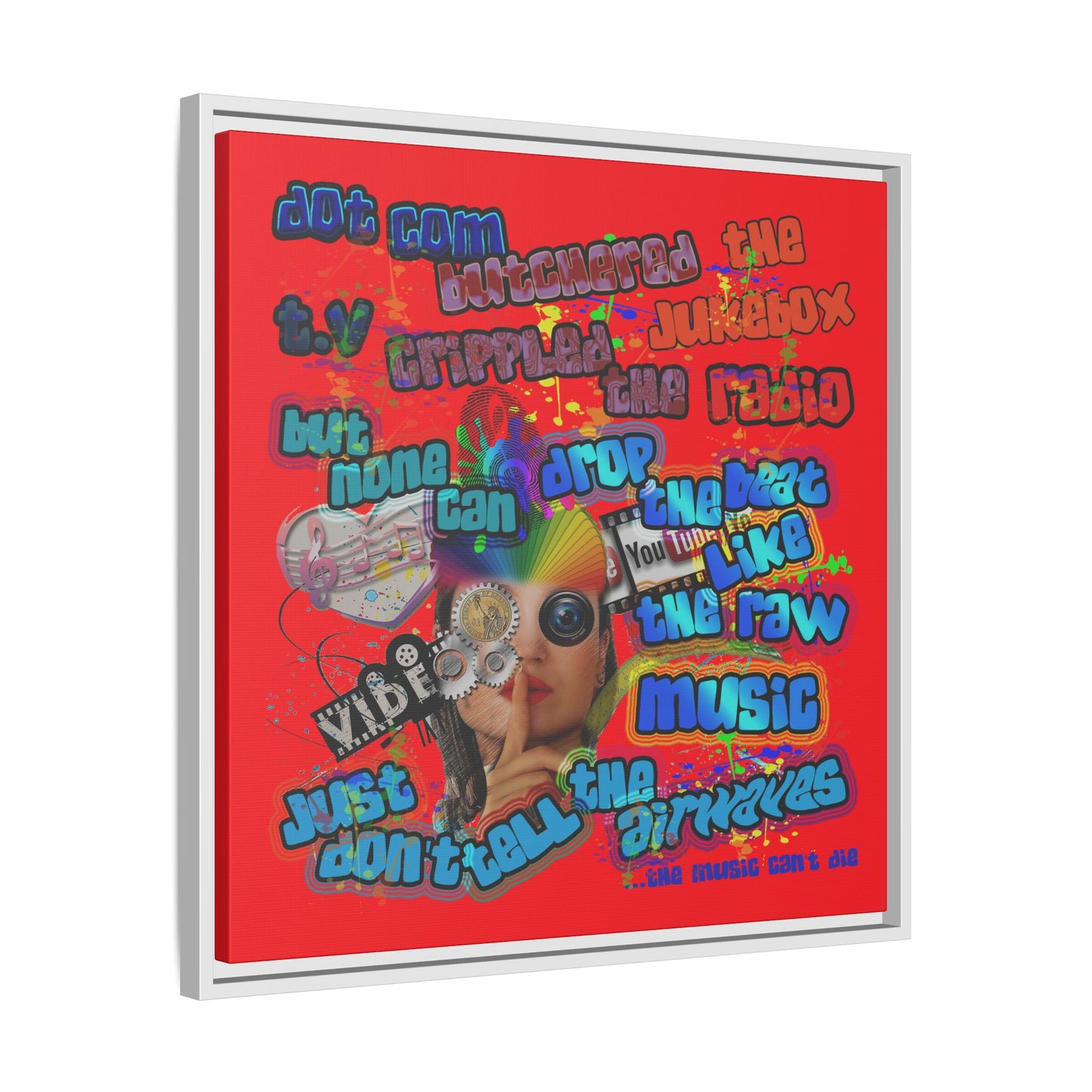 drop the beat - framed canvas art (red)