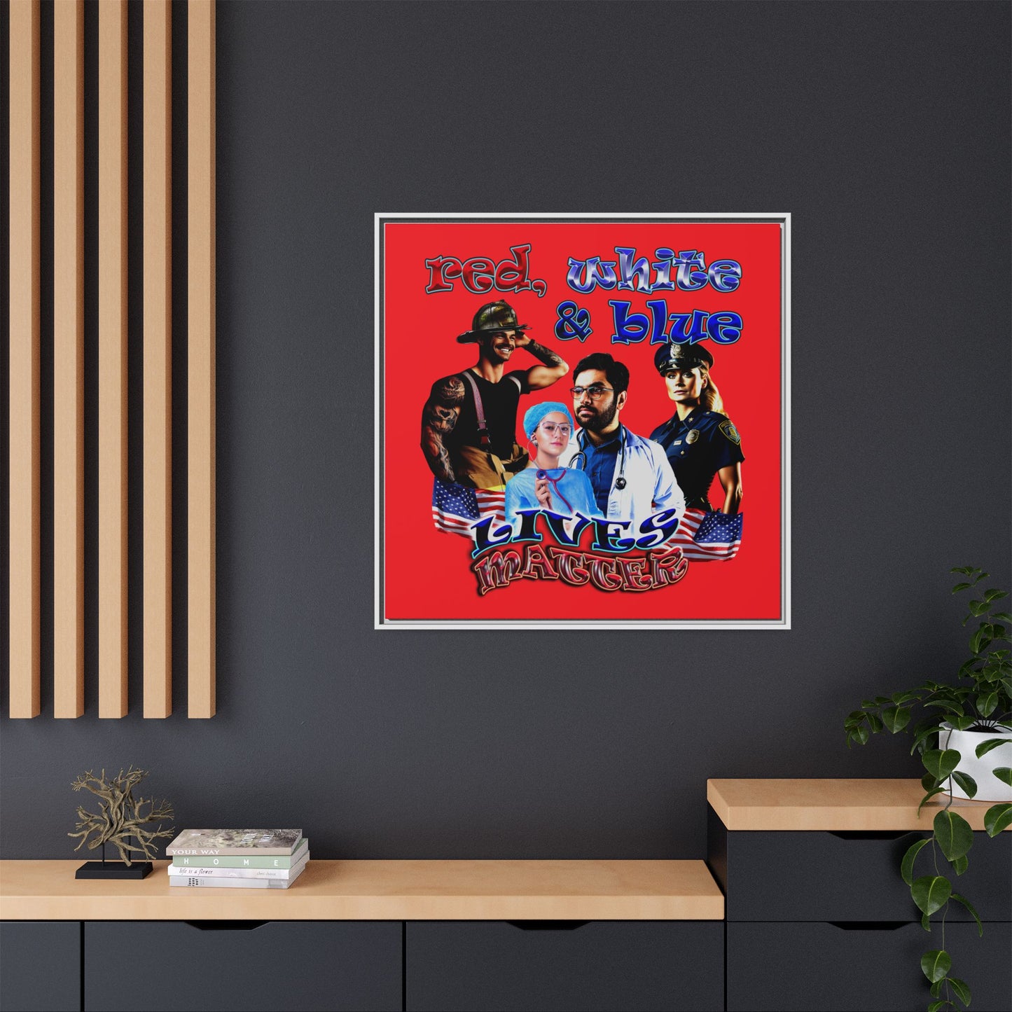 rw&b lives matter - framed canvas art (red)