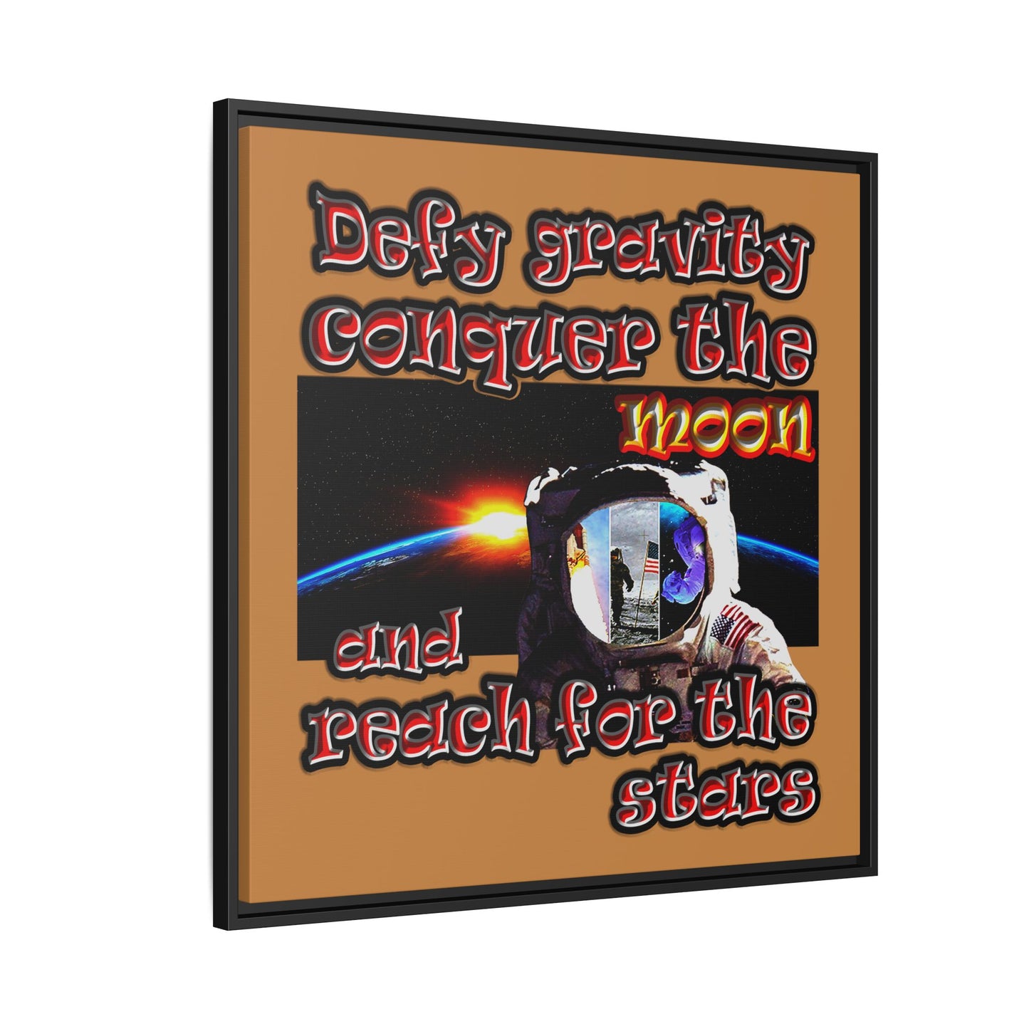 defy conquer reach - framed canvas art (light brown)