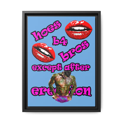 hoes b4 bros - framed canvas art (light blue)