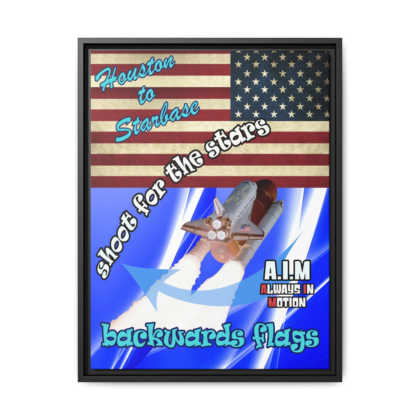 shoot for the stars - framed canvas art (blue-white wave)