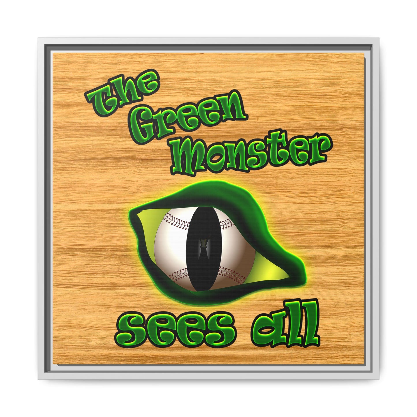 green monster - framed canvas art (butterscotch wood finish)