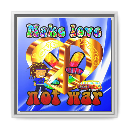 love peace - framed canvas art (blue-white wave)