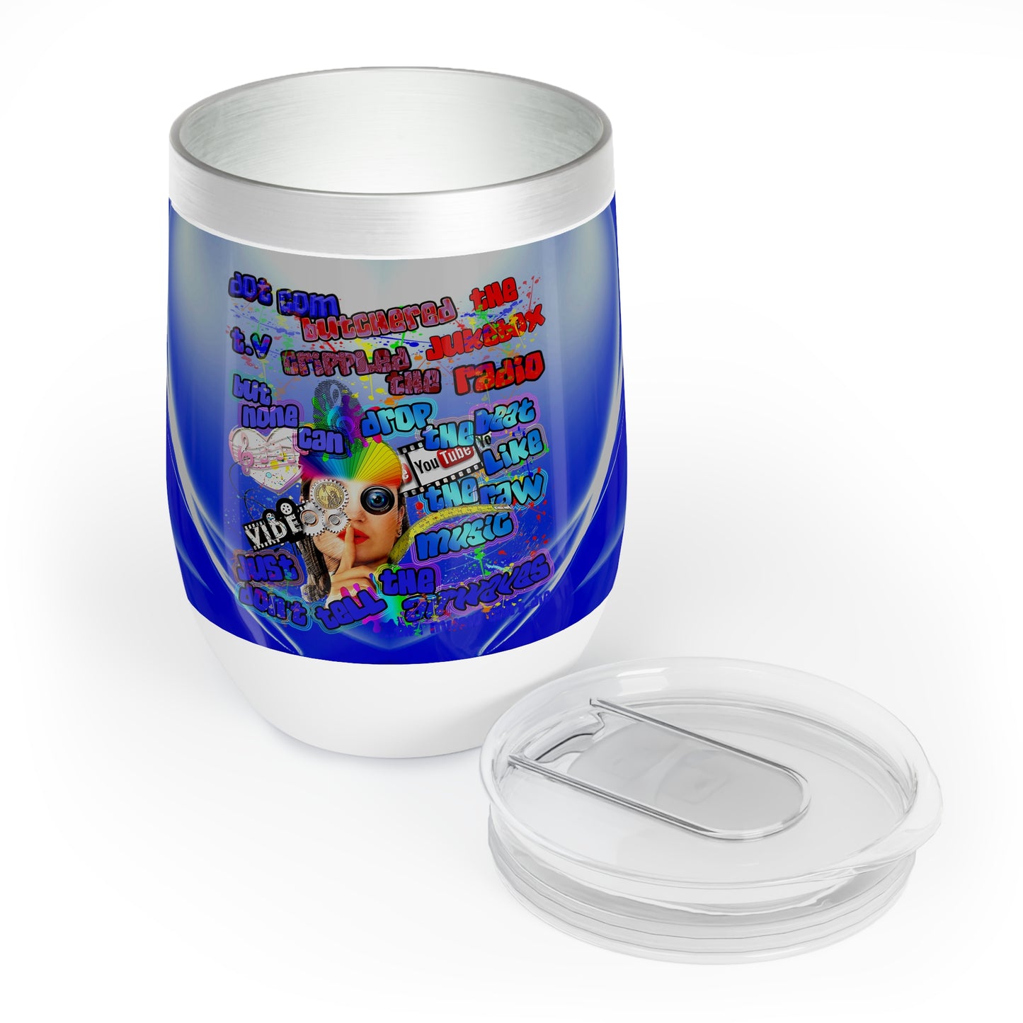 drop the beat - Chill Wine Tumbler  (blue-white wave)