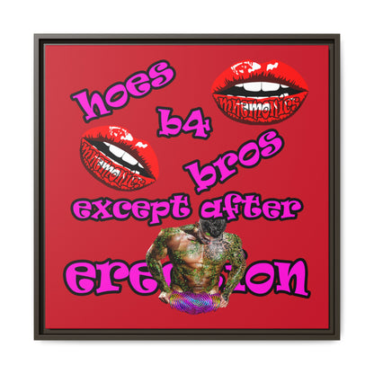 hoes b4 bros - framed canvas art (dark red)