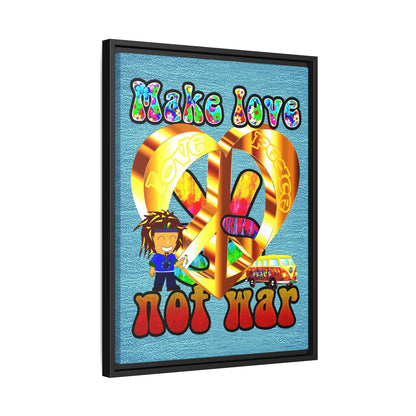 love peace - framed canvas art (faded blue)