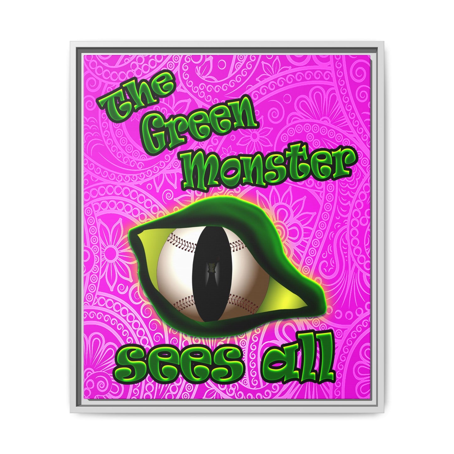 green monster - framed canvas art (pink swirl)