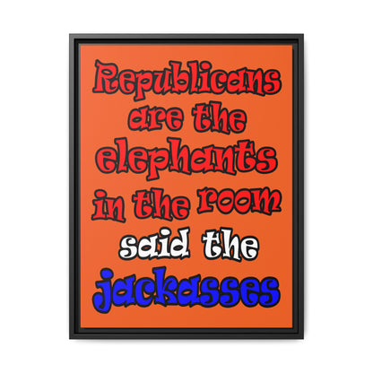 donkeys and elephants - framed canvas art (orange)