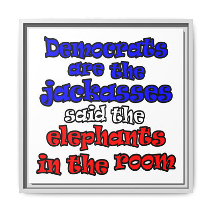 donkeys and elephants - framed canvas art (white)