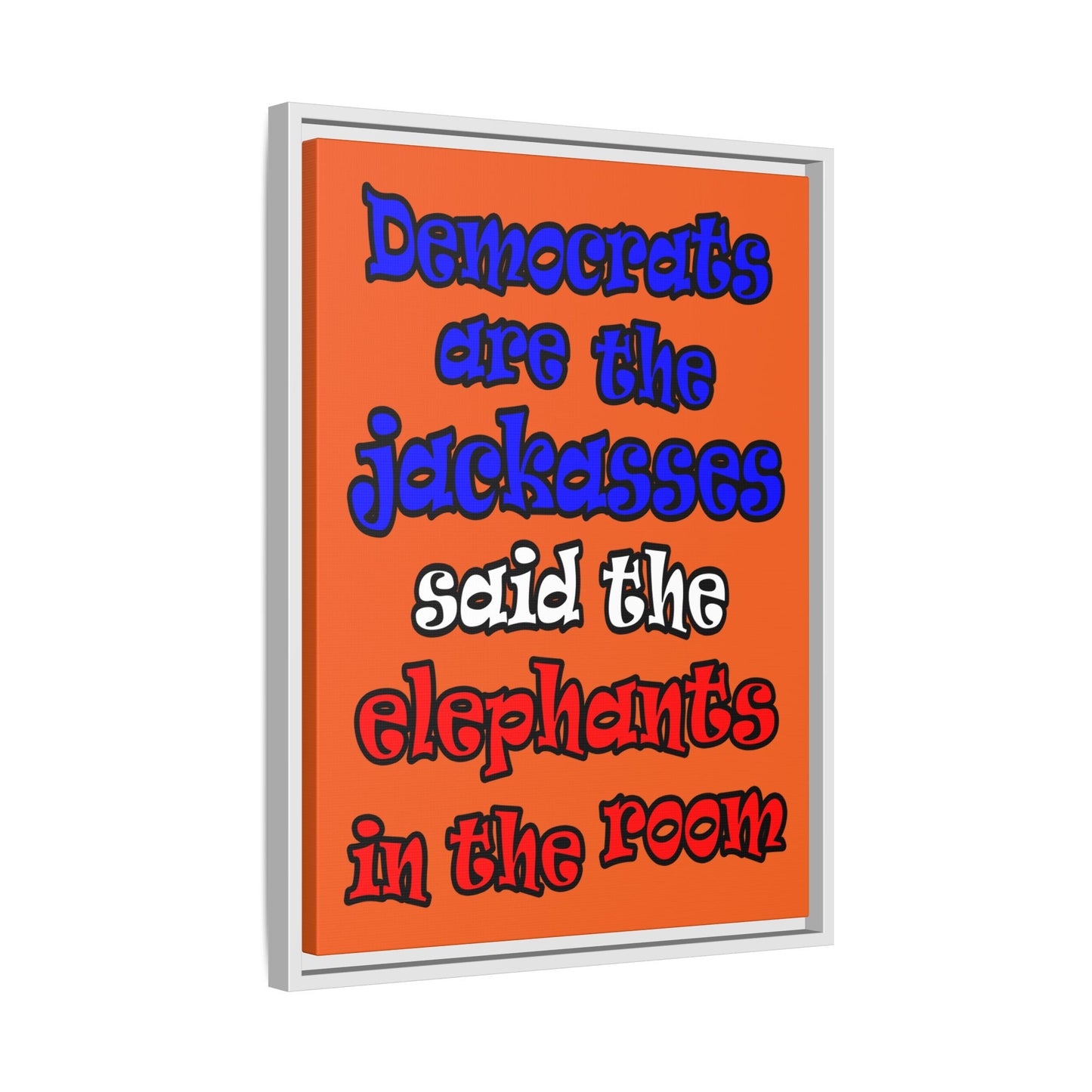 donkeys and elephants - framed canvas art (orange)