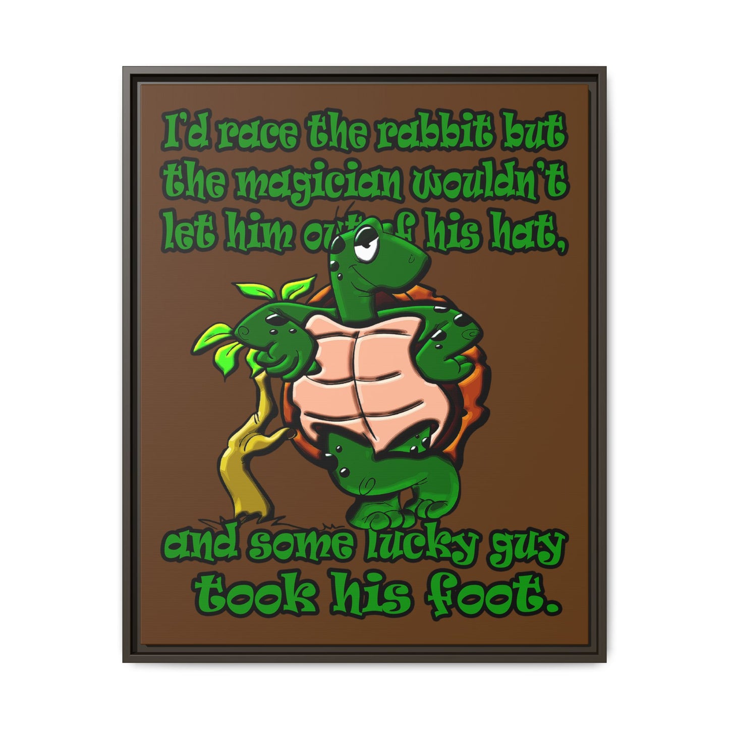 turtle race - framed canvas art (brown)