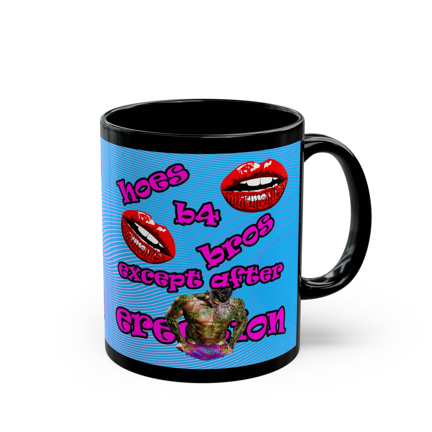 hoes b4 bros - Black Mug (light blue-purple wave)