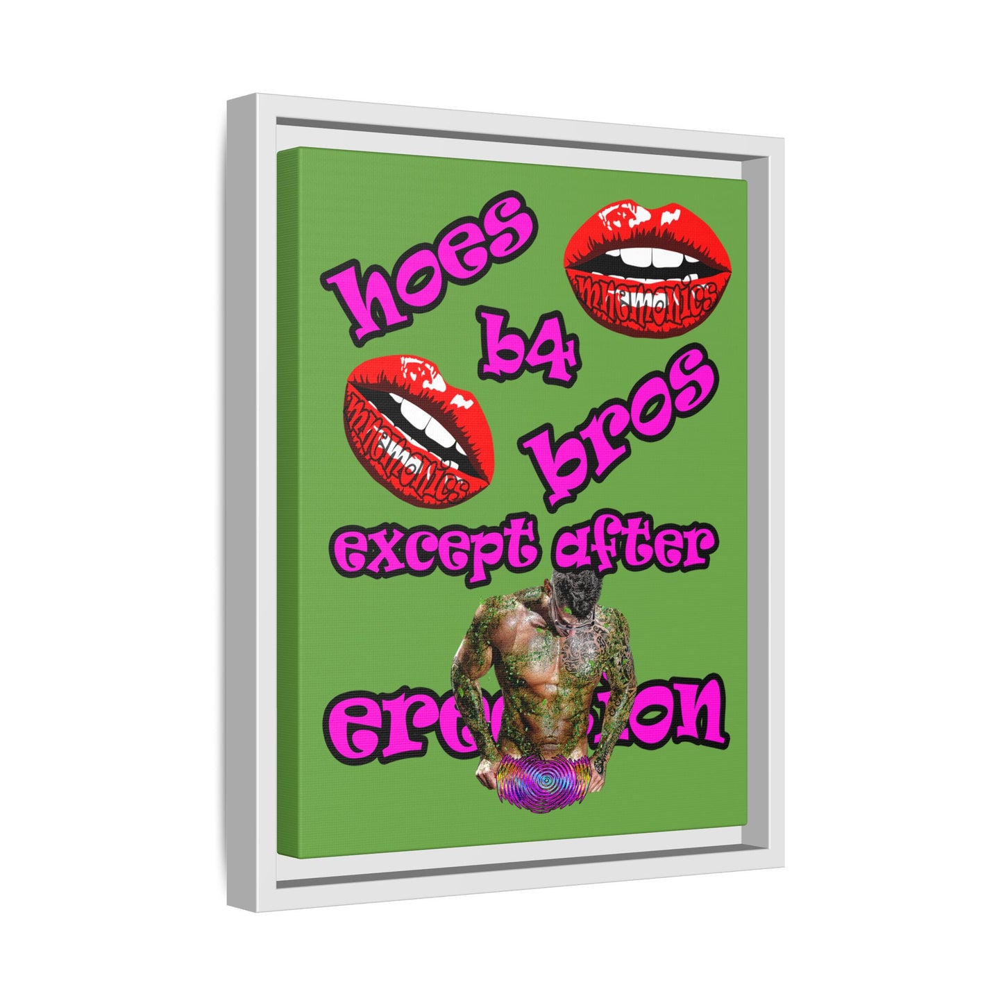 hoes b4 bros - framed canvas art (green)