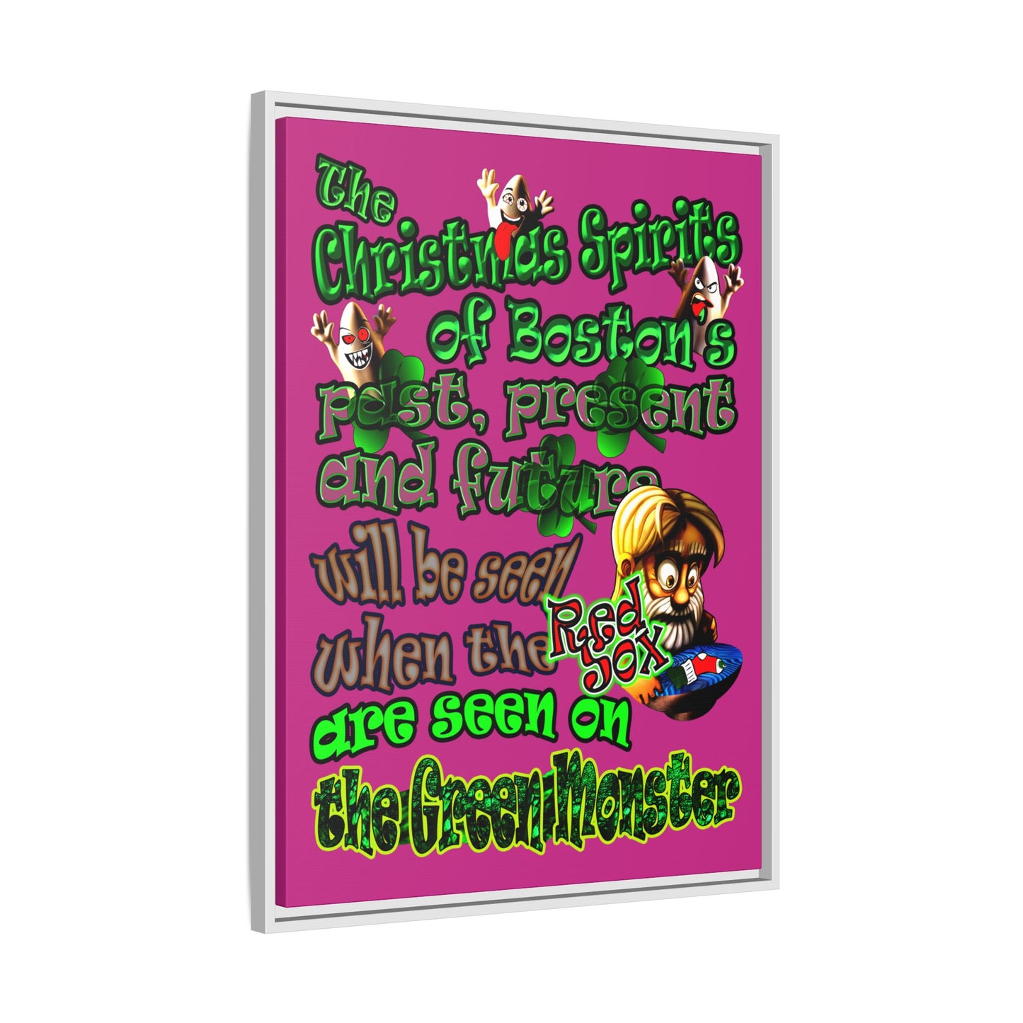 christmas spirits of boston - framed canvas art (pink)