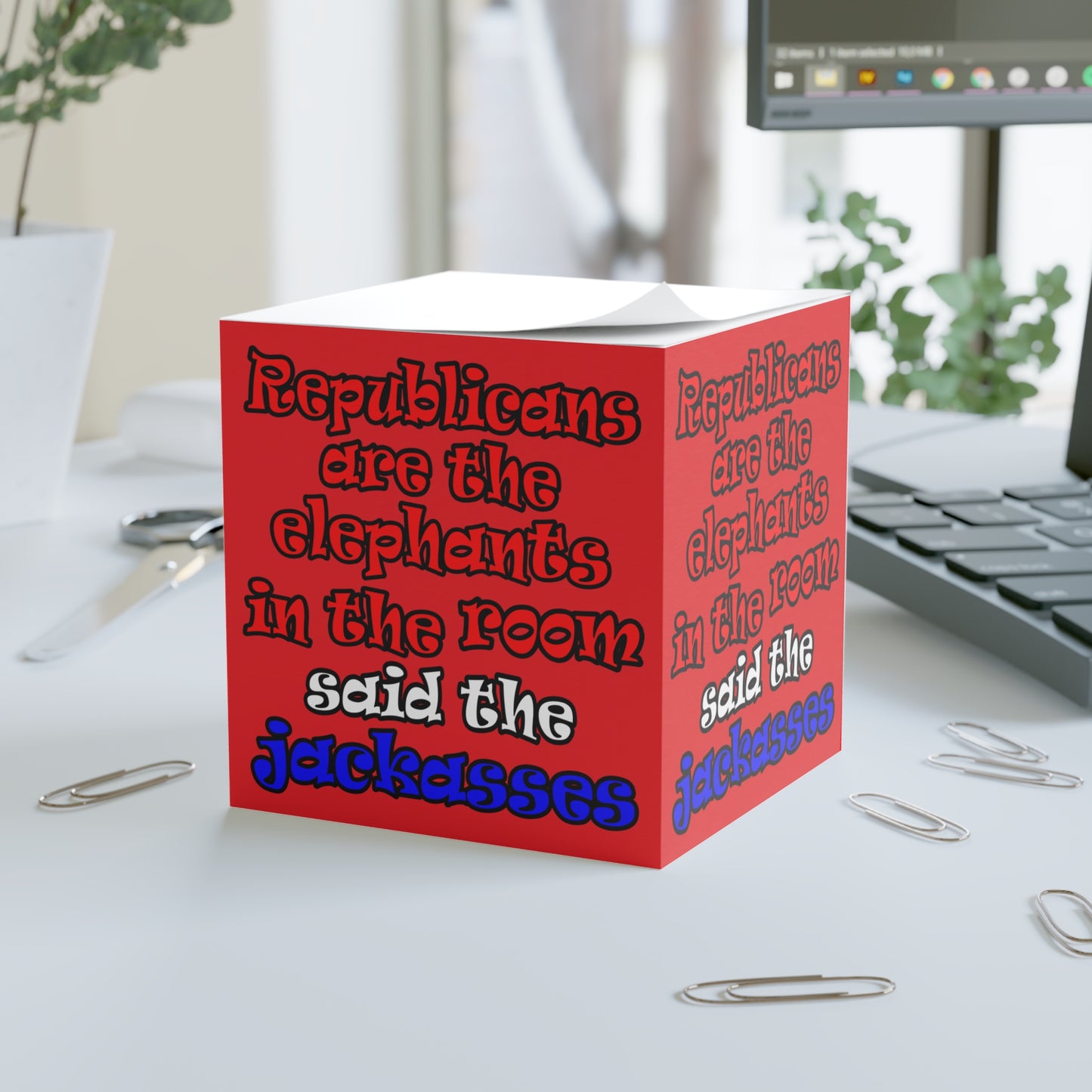donkeys and elephants - note cube (red)