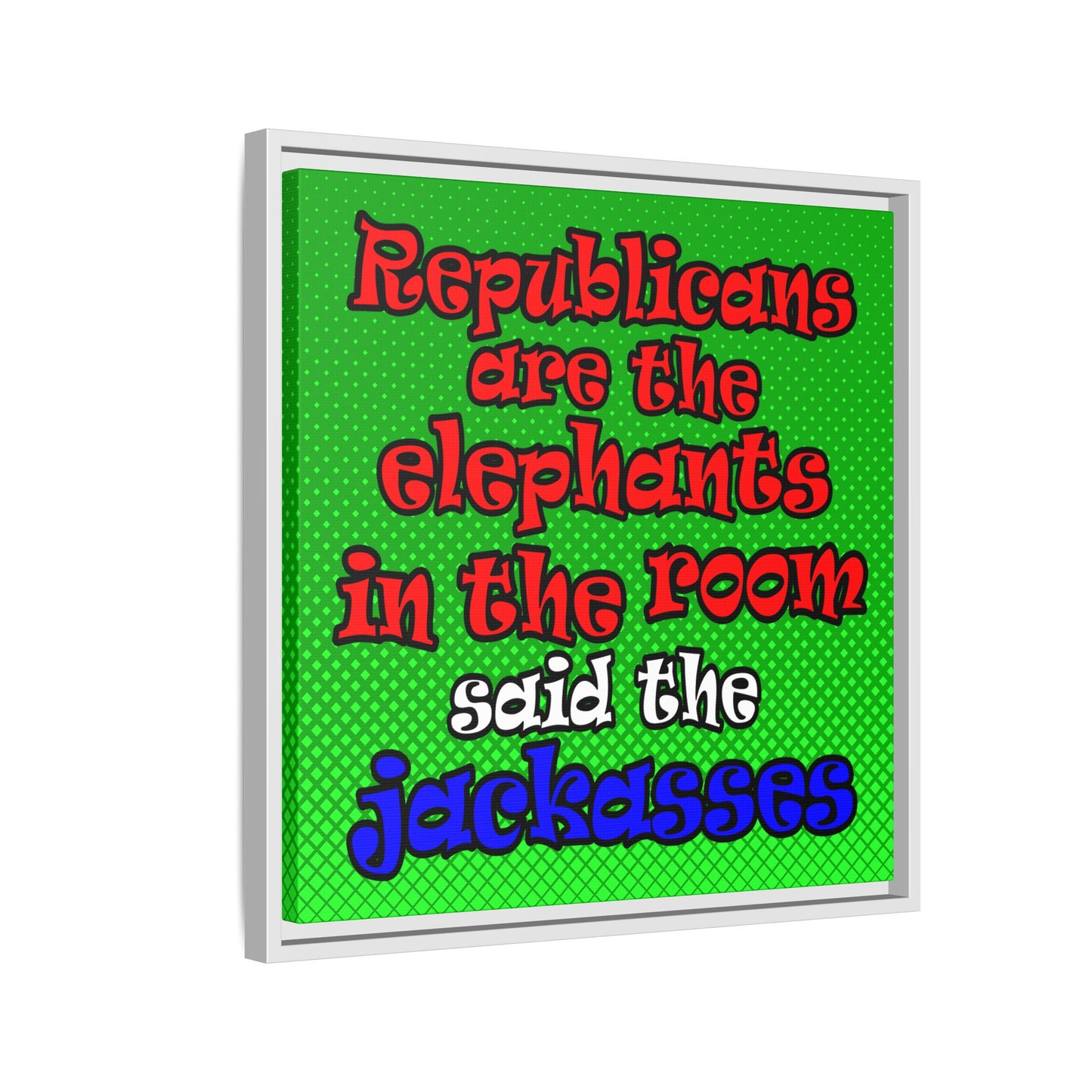 donkeys and elephants - framed canvas art (logo green)