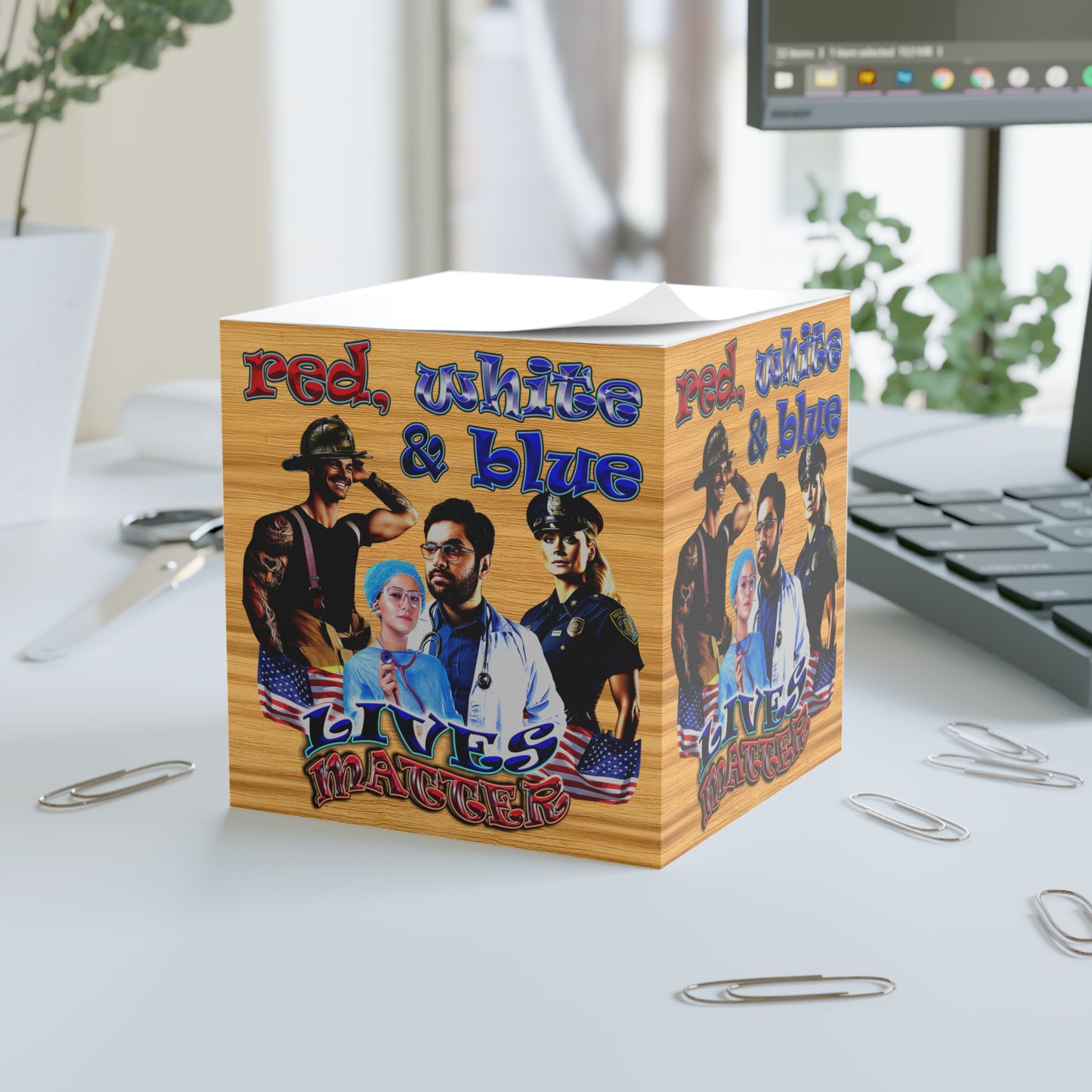 rw&b lives matter - note cube (butterscotch wood finish)
