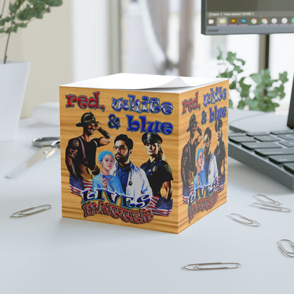 rw&b lives matter - note cube (butterscotch wood finish)