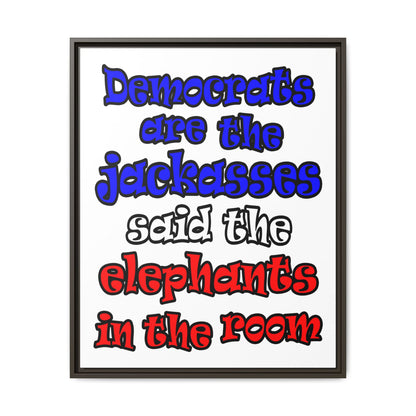 donkeys and elephants - framed canvas art (white)