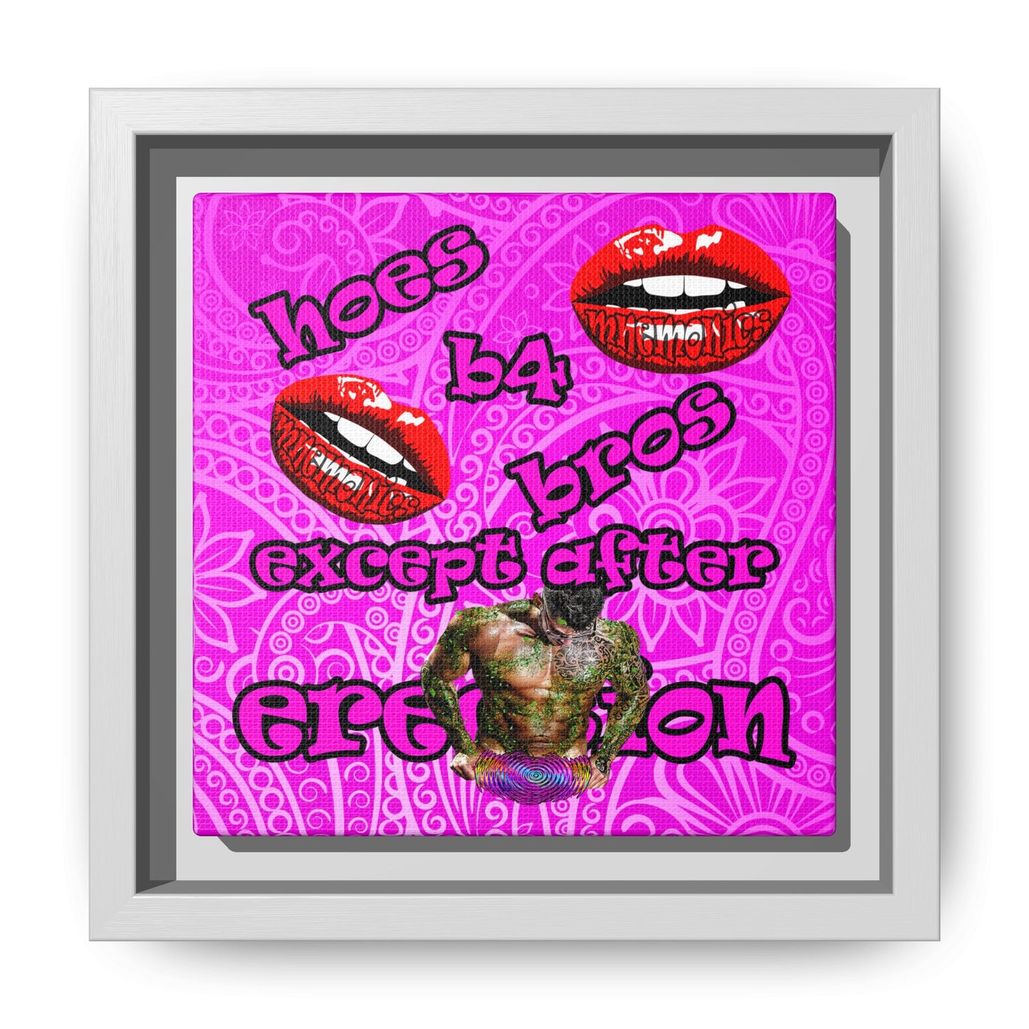 hoes b4 bros - framed canvas art (pink swirl)