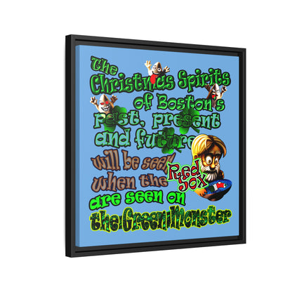 christmas spirits of boston - framed canvas art (light blue)