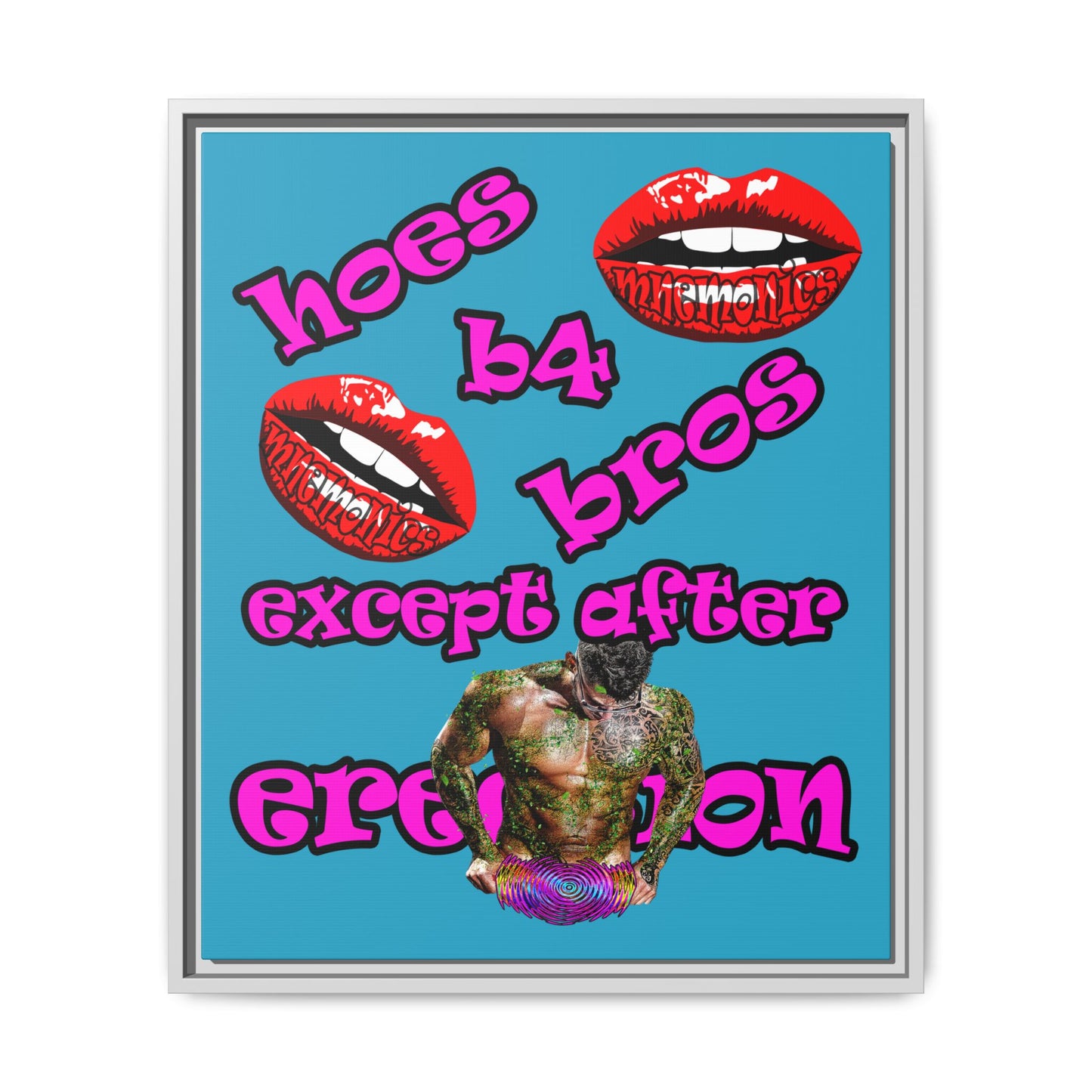 hoes b4 bros - framed canvas art (turquoise)