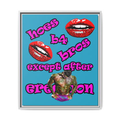 hoes b4 bros - framed canvas art (turquoise)