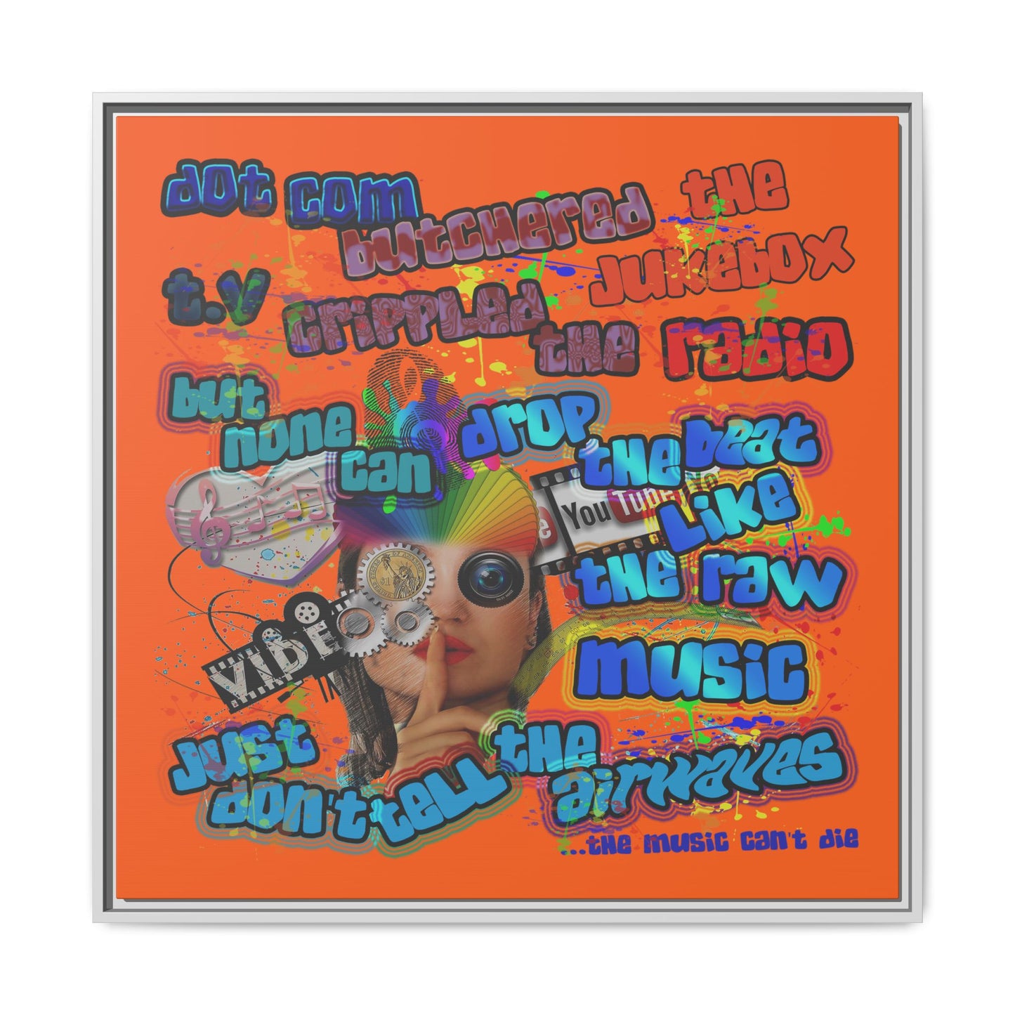 drop the beat - framed canvas art (orange)