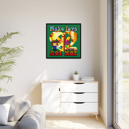 love peace - framed canvas art (dark green)